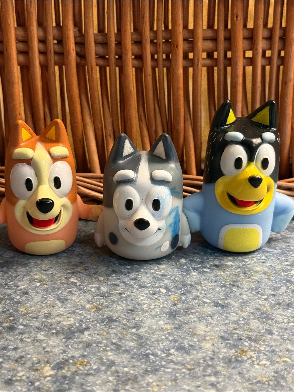 3 Bluey Character Collectible Toy - Blue, Gray & Orange Set finger puppets